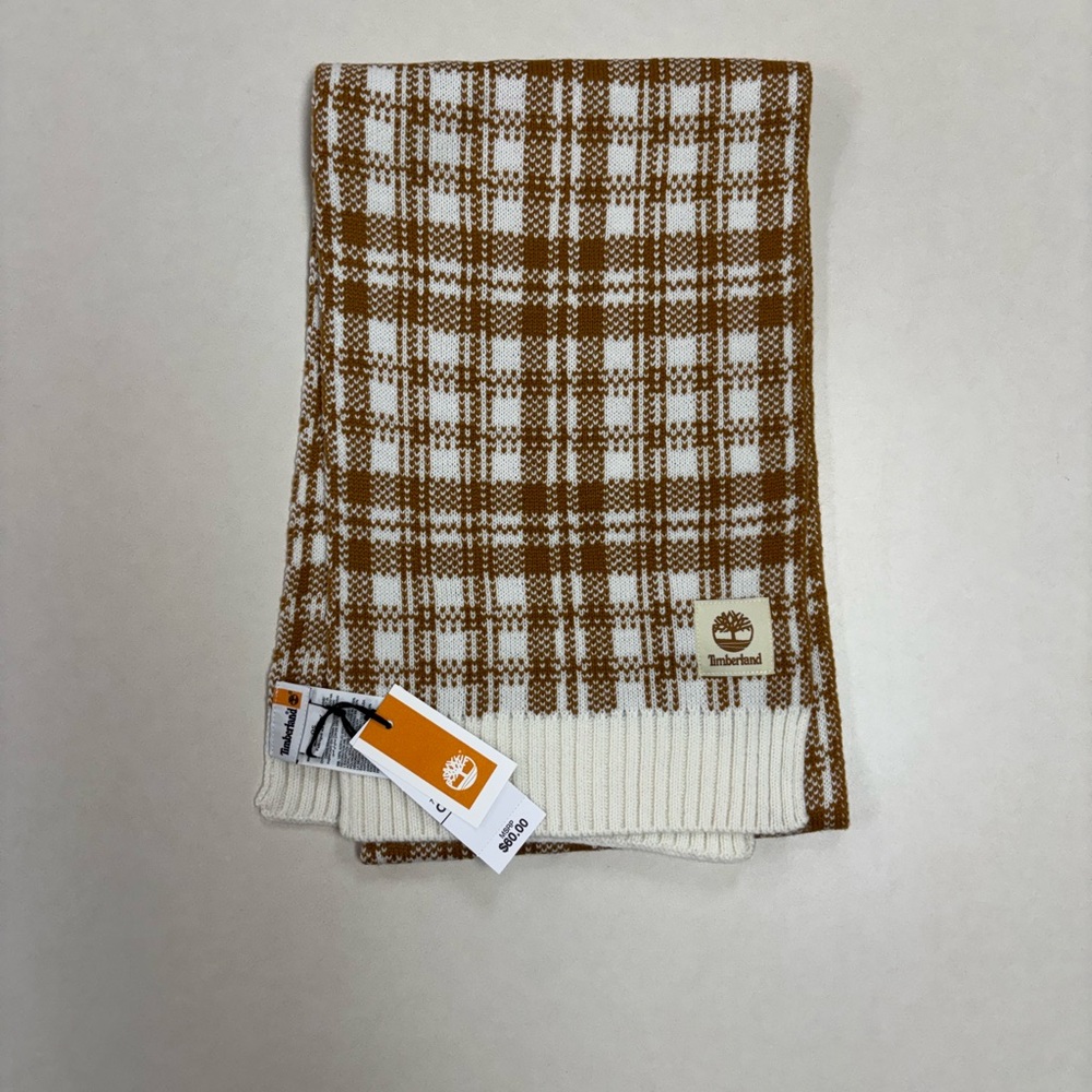 Timberland Tan and Cream Checkered Scarf